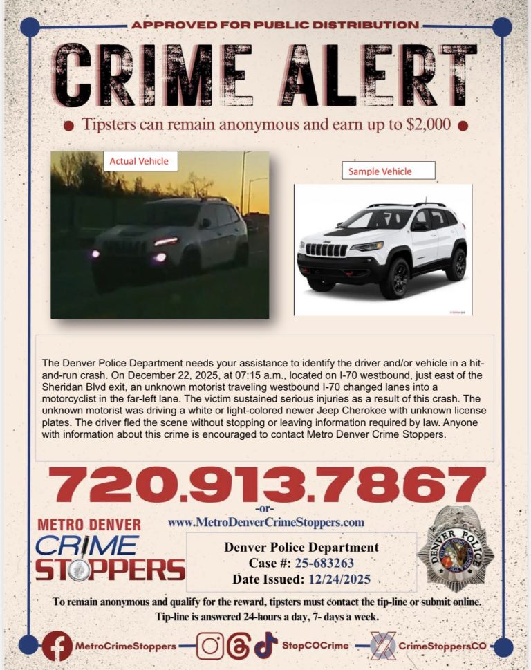 Choque con fuga en la I‑70: policía de Denver busca Jeep Cherokee tras grave accidente con motociclista