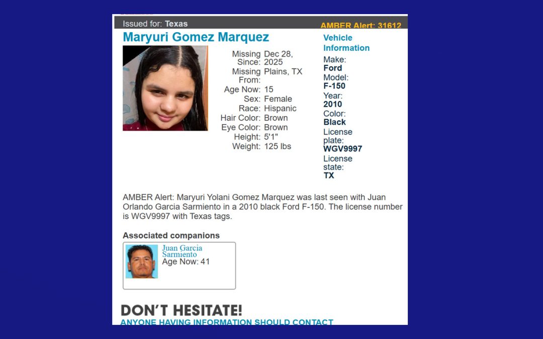 Emiten Alerta Amber por menor desaparecida; autoridades buscan a sospechoso y vehículo en Texas