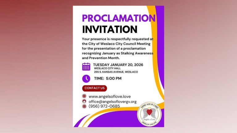 Weslaco proclamará enero como Mes de Concientización y Prevención del Acecho
