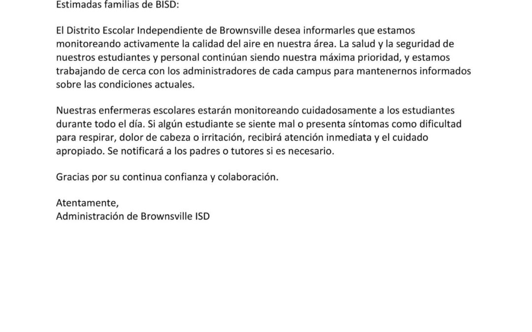 Brownsville ISD mantiene monitoreo activo de la calidad del aire