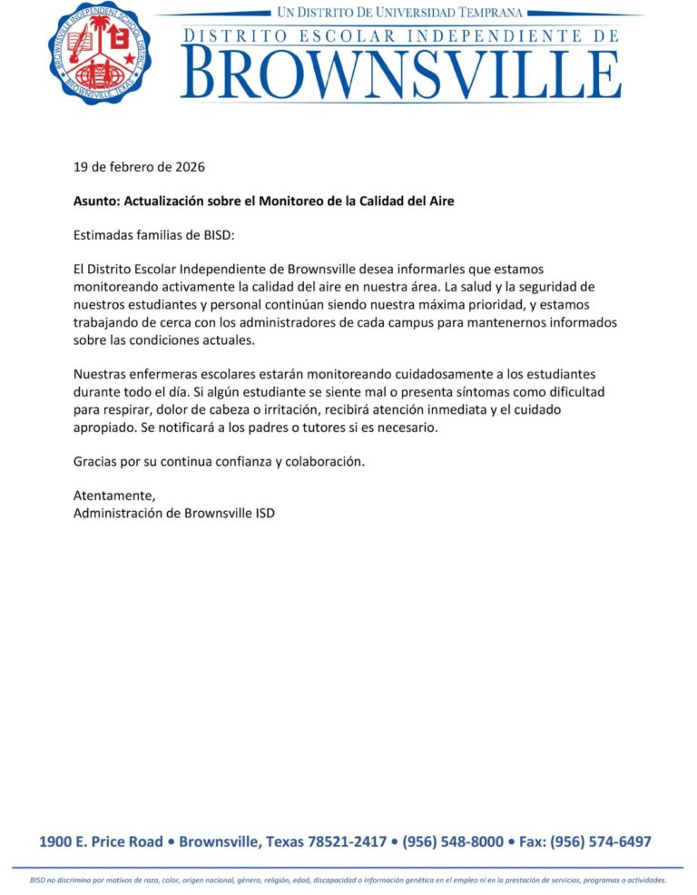 Brownsville ISD mantiene monitoreo activo de la calidad del aire
