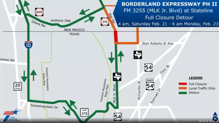 Cambios de tráfico y cierre total por obras del Borderland Expressway en El Paso
