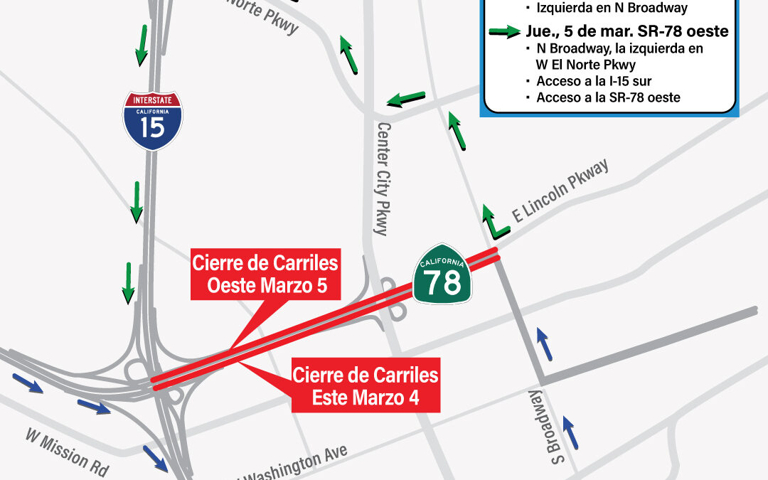 Cierres Nocturnos en la SR-78 en Escondido por Mantenimiento Carretero