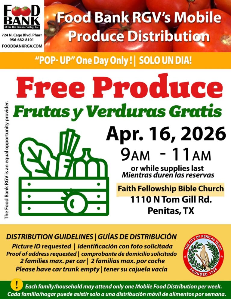 Food Bank RGV realizará distribución móvil gratuita de frutas y verduras en Peñitas