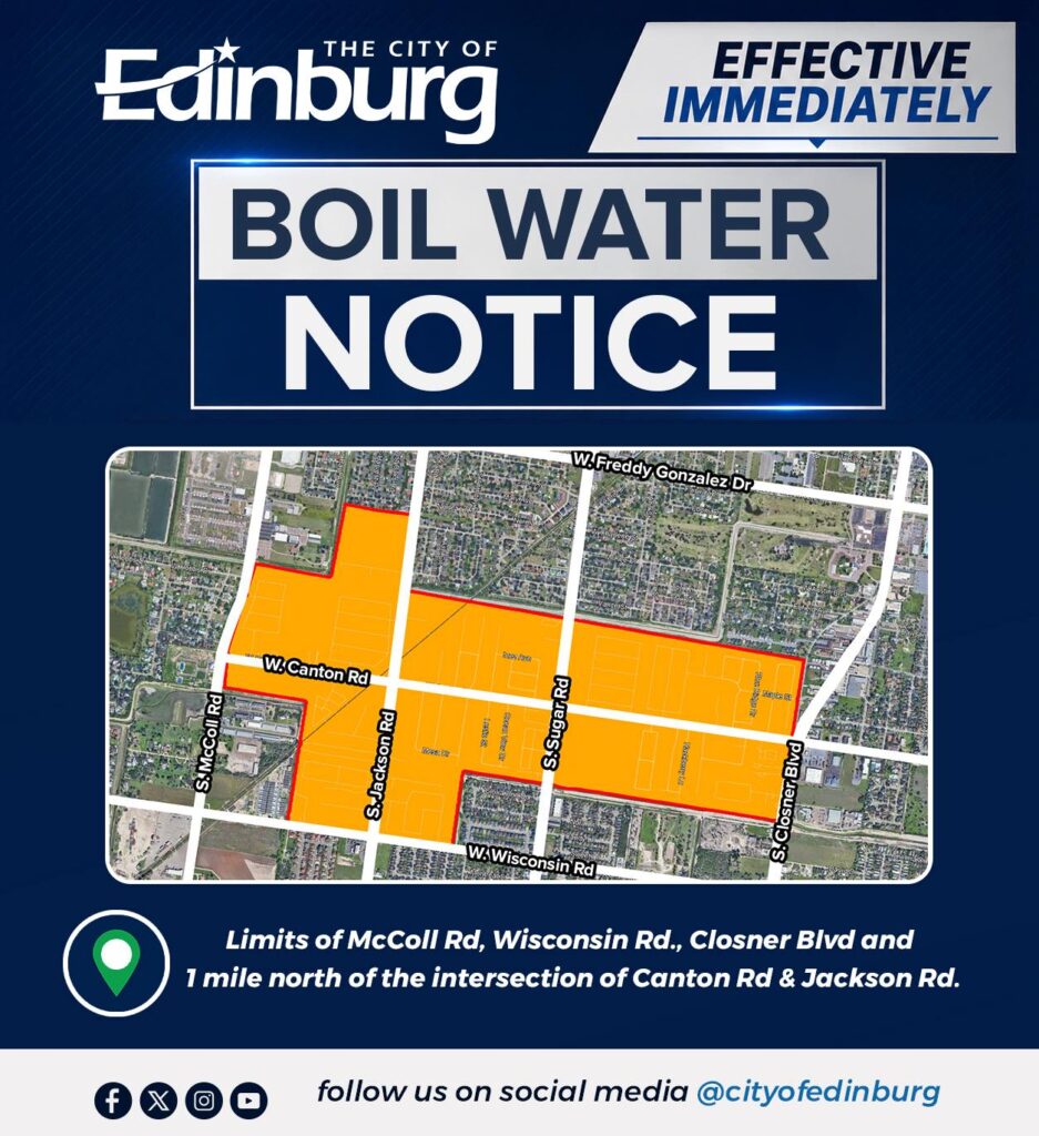 Emiten aviso de hervir agua en Edinburg tras ruptura de tubería principal