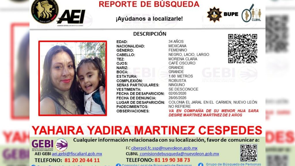 Urgente: Desaparecen madre e hija en El Carmen, Nuevo León