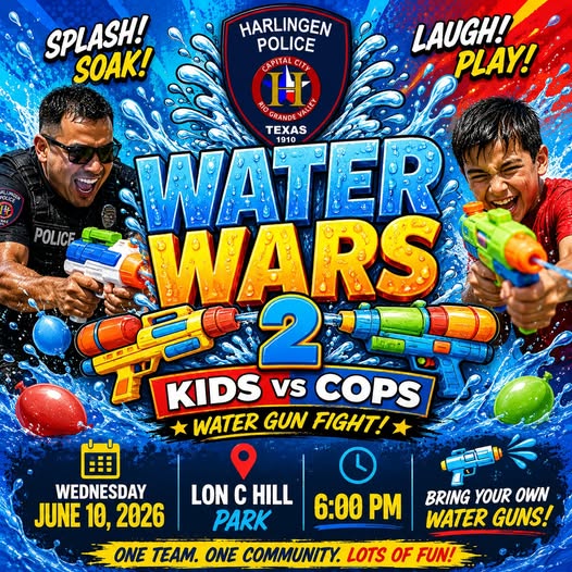 Harlingen Police Department anuncia el regreso de “Water Wars 2: Kids vs. Cops”