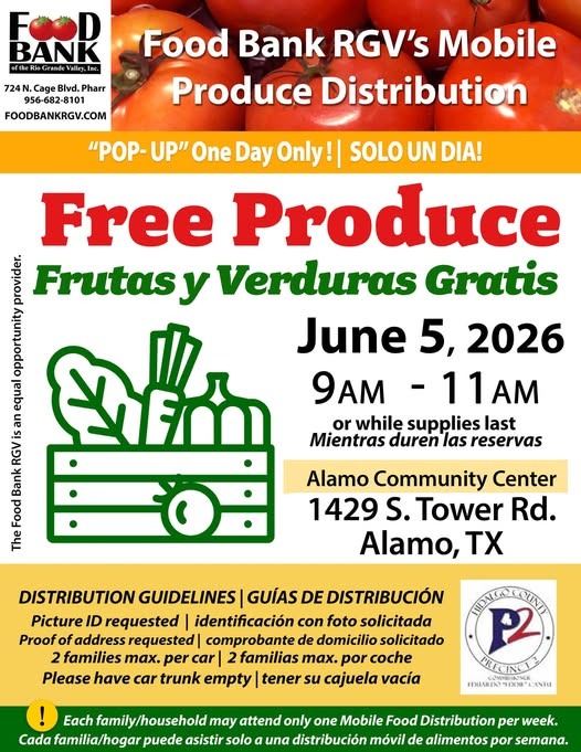 Banco de Alimentos RGV realizará distribución gratuita de frutas y verduras en Alamo