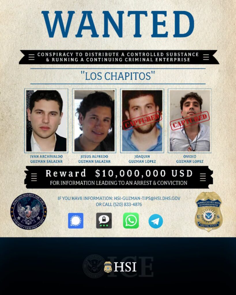 Dos de “Los Chapitos” siguen prófugos; ofrecen recompensa de 10 millones de dólares por cada uno