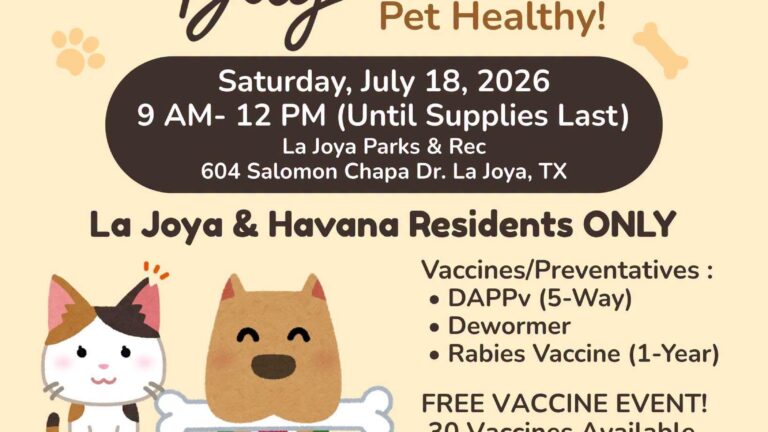 La Joya ofrecerá vacunación gratuita para mascotas el 18 de julio