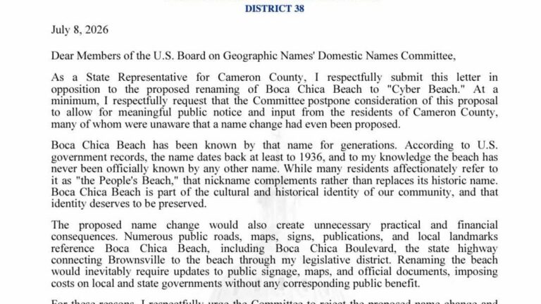 Representante estatal se opone al cambio de nombre de Boca Chica Beach a “Cyber Beach”