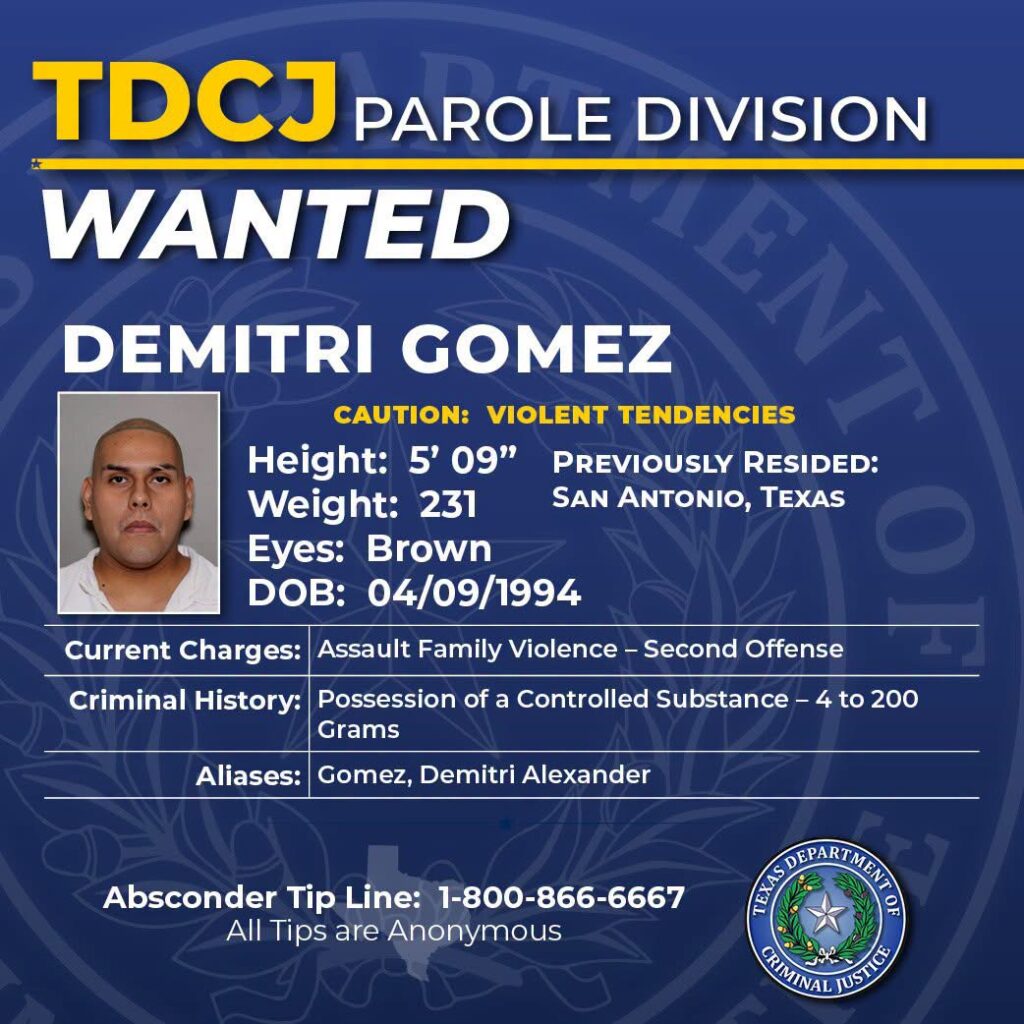 Prófugo de libertad condicional en Texas: autoridades buscan a Demitri Gomez