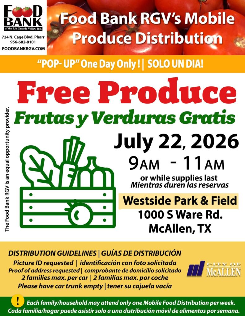 Distribuirán frutas y verduras gratis en McAllen este 22 de julio