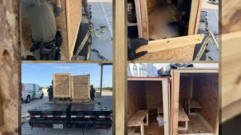 Agentes de la Patrulla Fronteriza rescatan a nueve migrantes ocultos en cajas de madera en el puesto de control de Falfurrias
