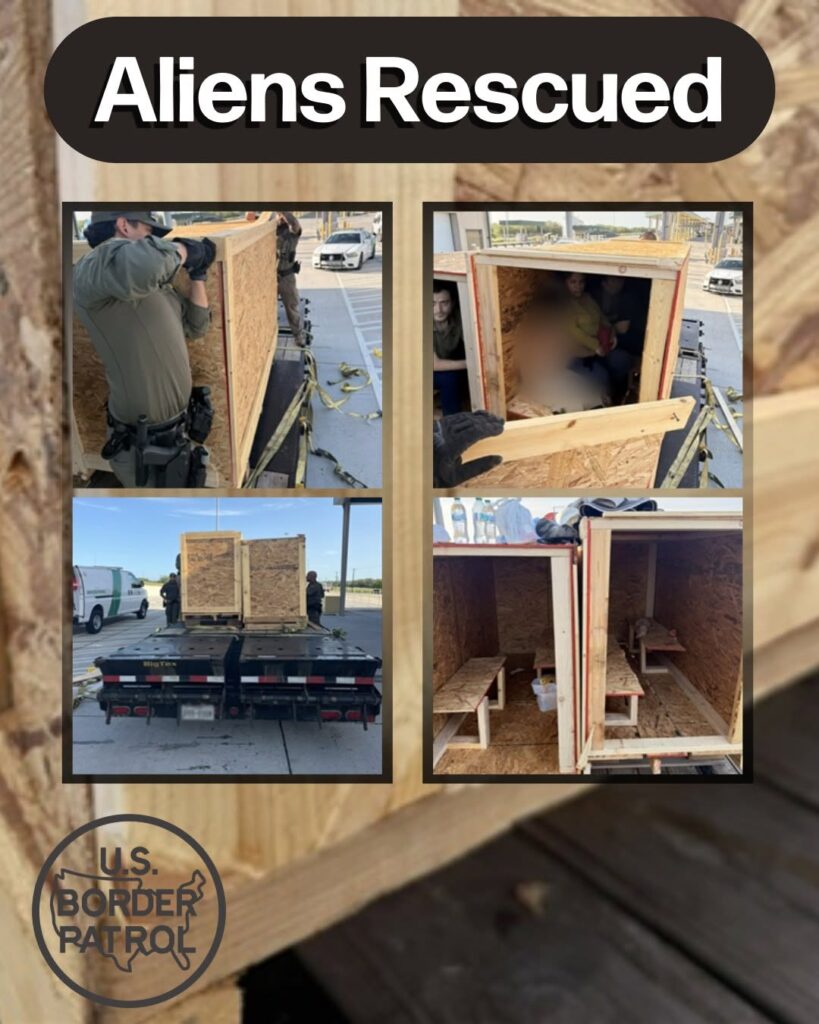 Agentes de la Patrulla Fronteriza rescatan a nueve migrantes ocultos en cajas de madera en el puesto de control de Falfurrias