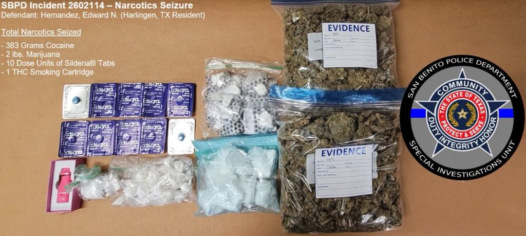Arrestan a hombre en Harlingen con cocaína, marihuana y otras drogas