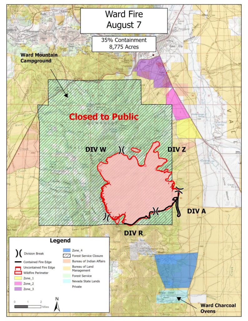 Ward Fire: 593 bomberos combaten devastador incendio de 8,775 acres en Nevada