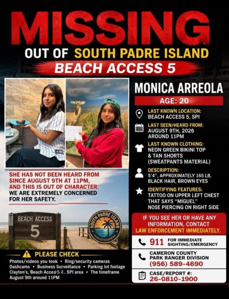 Localizan sana y salva a joven de 20 años reportada como desaparecida en South Padre Island