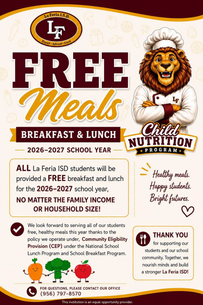 La Feria ISD ofrecerá desayuno y almuerzo gratis a todos sus estudiantes