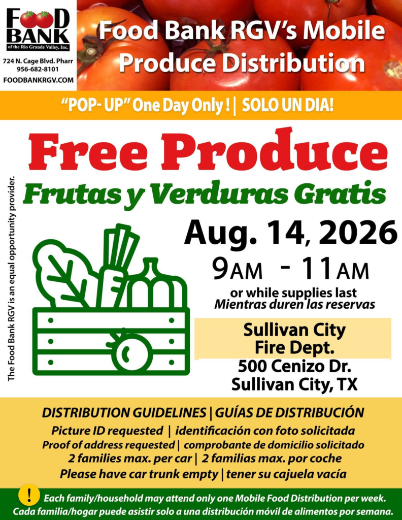 Food Bank RGV ofrecerá frutas y verduras gratis en Sullivan City