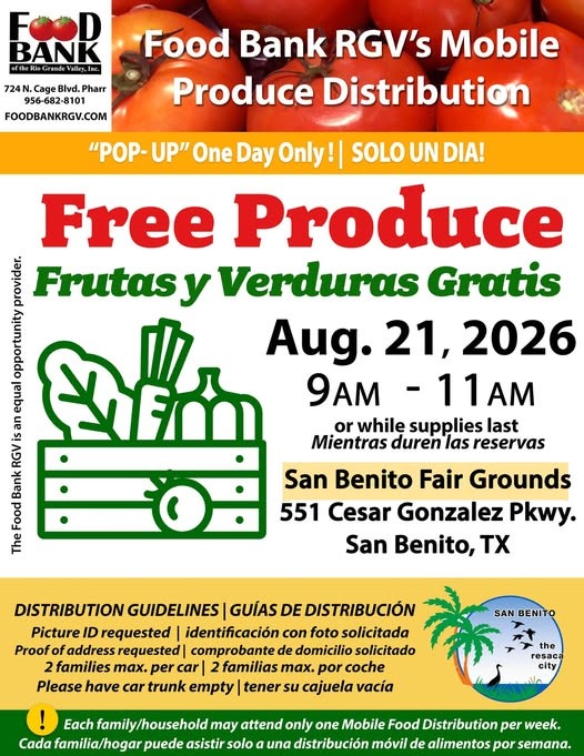 Distribución gratuita de frutas y verduras se realizará este viernes en San Benito