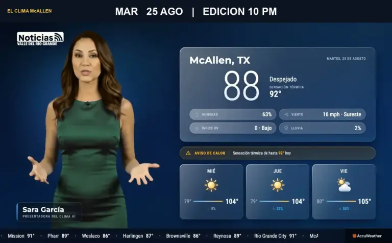 El Clima McAllen — Martes 25 de agosto · Edición 10:00 PM