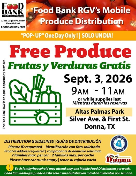 Food Bank RGV realizará distribución gratuita de frutas y verduras en Donna