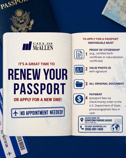 División de Pasaportes de McAllen acepta solicitudes sin cita hasta las 4 p.m.