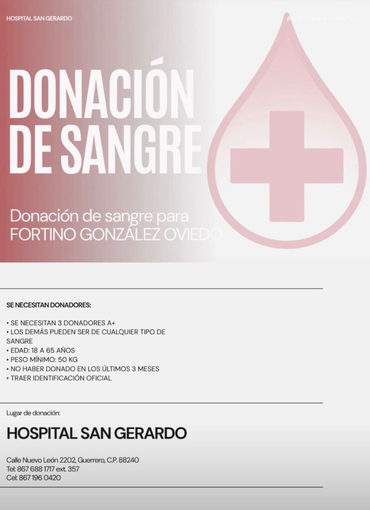 Hospital San Gerardo solicita donadores de sangre para paciente