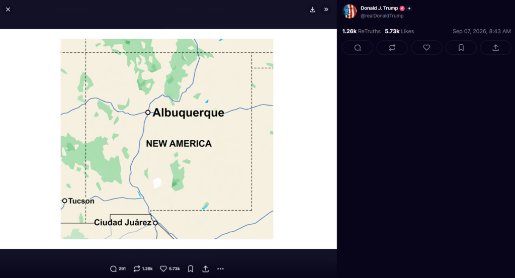 No está a debate: Nuevo México responde al Presidente Trump tras publicar mapa que rebautiza al estado como “Nueva América”