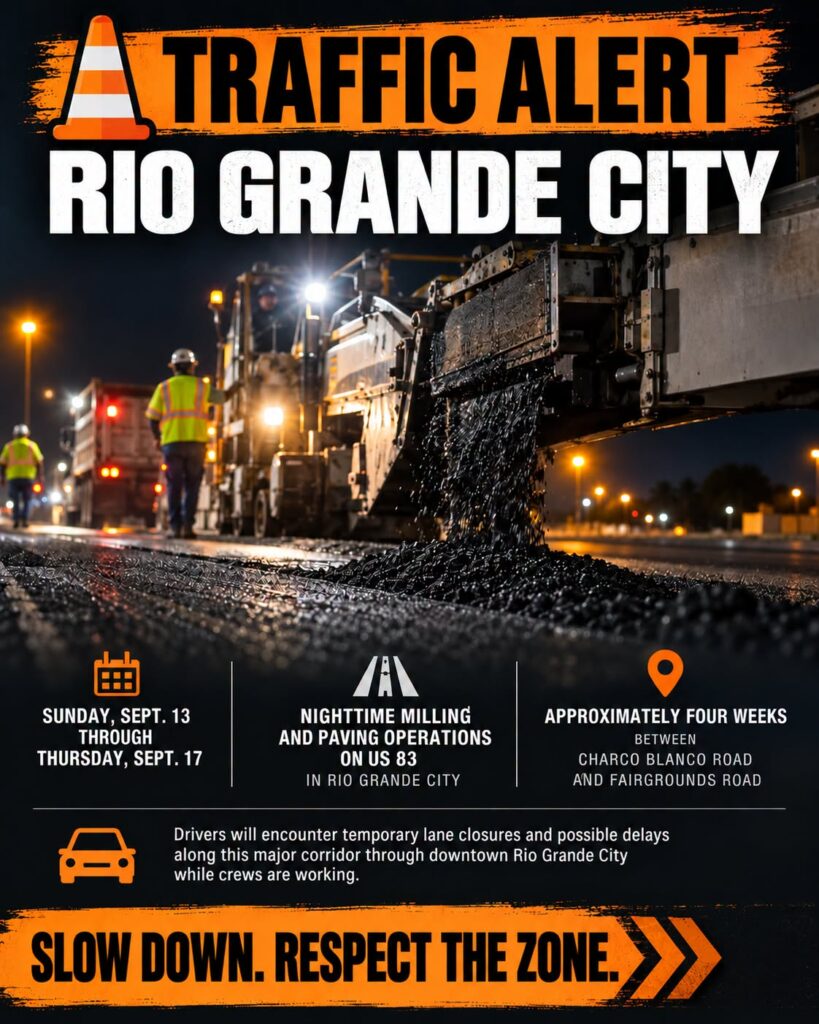 Alerta de tráfico: trabajos nocturnos en US 83 en Rio Grande City
