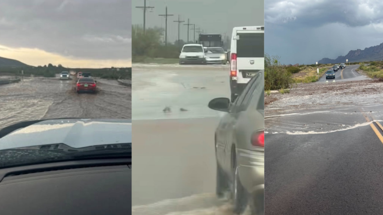 Inundaciones afectan carreteras en Doña Ana; autoridades piden no cruzar charcos profundos