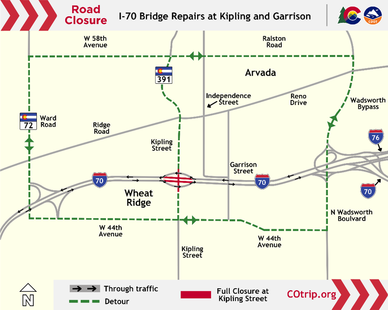 CDOT cerrará la I-70 en dirección este en Kipling durante 83 horas durante el fin de semana