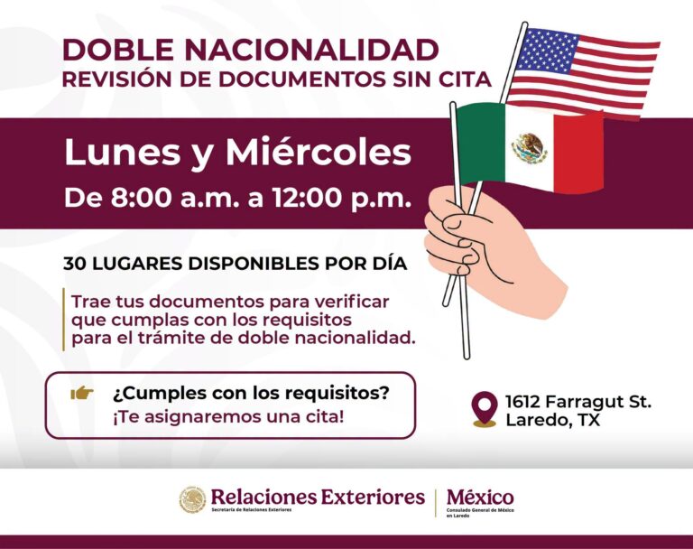 Consulado de México en Laredo ofrece revisión de documentos para doble nacionalidad