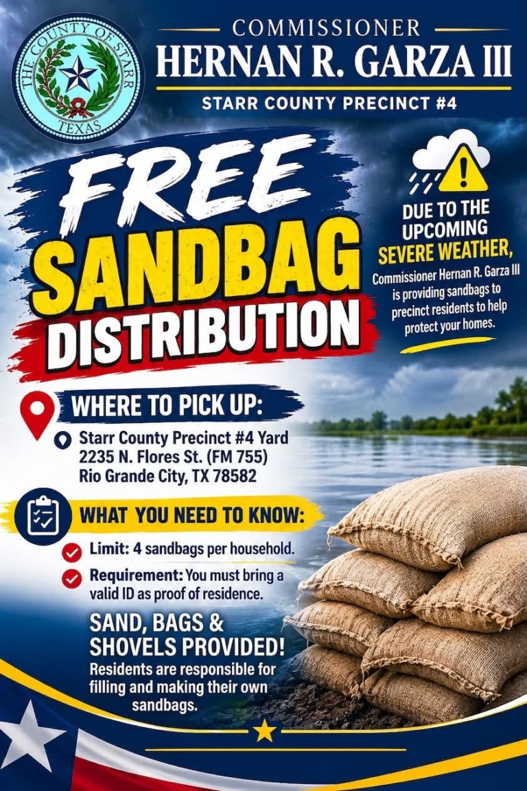 Entregan bolsas de arena gratis ante pronóstico de clima severo en Starr County