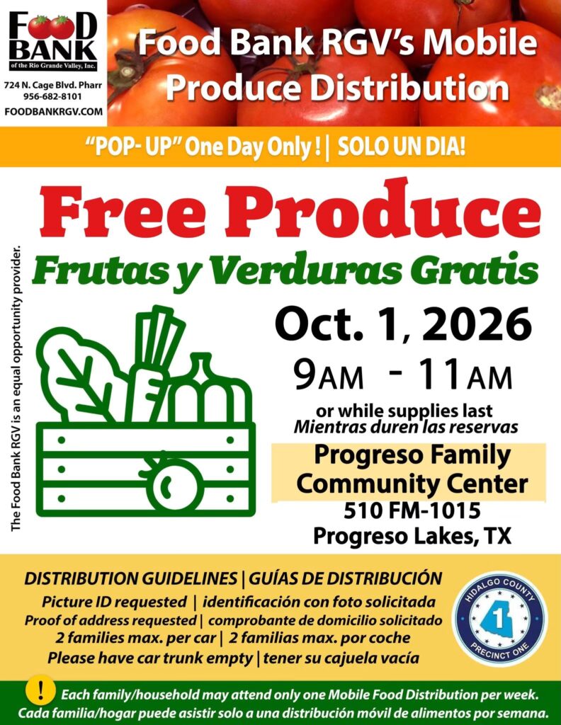 Food Bank RGV ofrecerá frutas y verduras gratis en Progreso