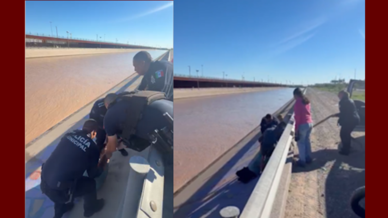 Hombre es rescatado por agentes municipales de Ciudad Juárez en el Río Bravo tras ser arrastrado por la corriente