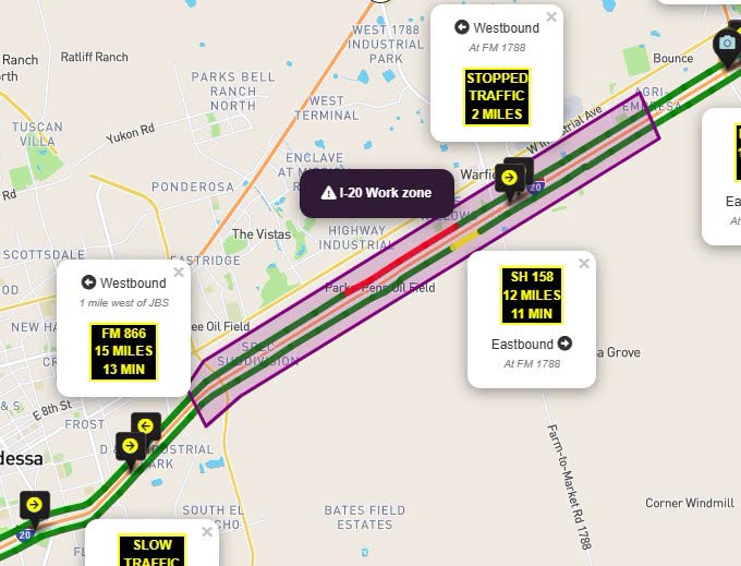 Cierre de carril en la I-20 Oeste por vehículo inmovilizado a la altura del marcador de milla 124
