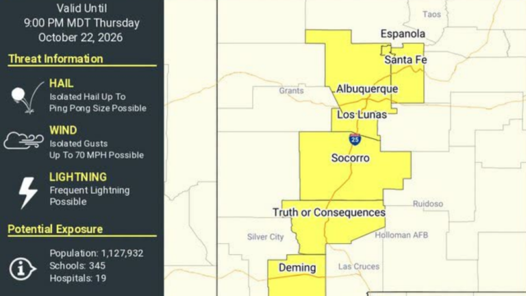 Emiten vigilancia de tormenta eléctrica severa para varios condados de Nuevo México