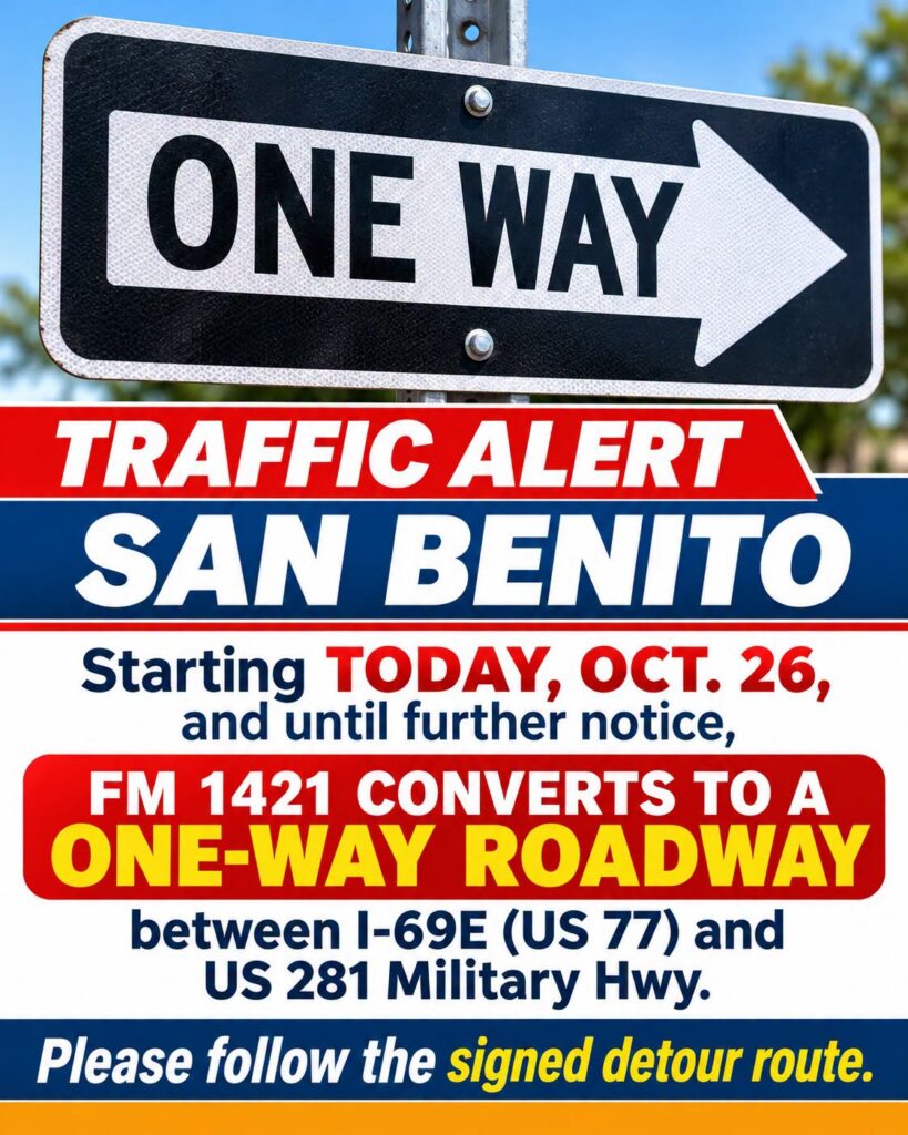 FM 1421 en San Benito cambia a circulación de un solo sentido