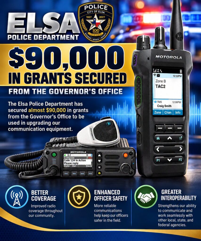 Departamento de Policía de Elsa obtiene cerca de $90 mil en fondos para modernizar equipos de comunicación