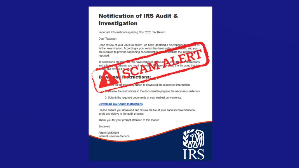 Alerta de estafa: correo falso de “Notificación de Auditoría e Investigación del IRS”