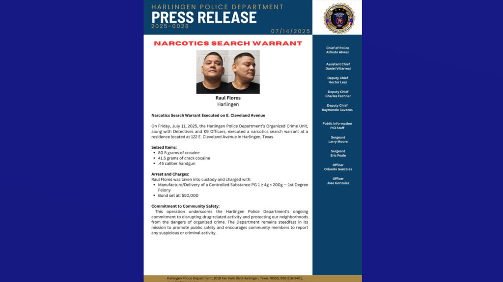 Operativo antidrogas en Harlingen deja un detenido y varios decomisos