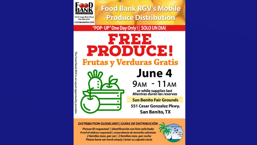 Distribuirán frutas y verduras gratis este miercoles en San Benito
